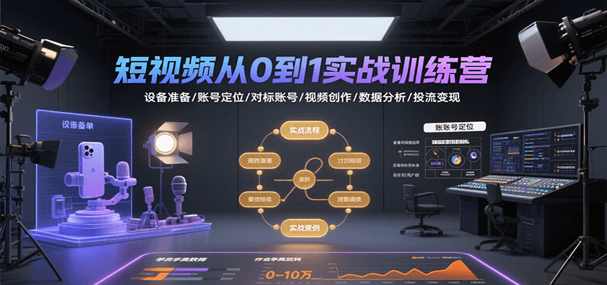 短视频从0到1实战训练营:设备准备/账号定位/对标账号/视频创作/数据分析/投流变现 短视频从0到1实战训练营:设备准备/账号定位/对标账号/视频创作/数据分析/投流变现