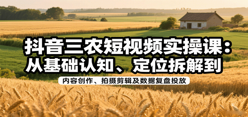 抖音三农短视频实操课：从基础认知、定位拆解到内容创作、拍摄剪辑及数据复盘投放