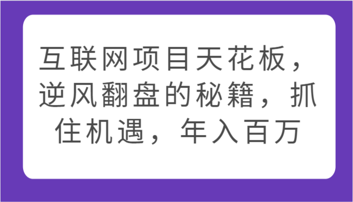 互联网项目天花板，逆风翻盘的秘籍，抓住机遇，年入百万5476 作者:福缘创业网 帖子ID:108295 